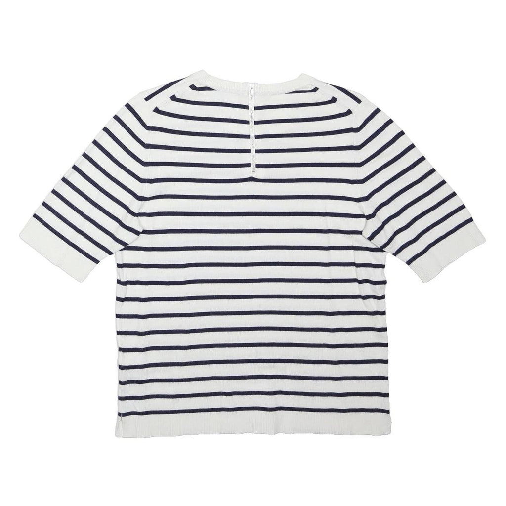 JOHN LEWIS Womens White & Navy Striped Plain Cotton Blend Jumper Crew Neck UK 12