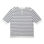 JOHN LEWIS Womens White & Navy Striped Plain Cotton Blend Jumper Crew Neck UK 12