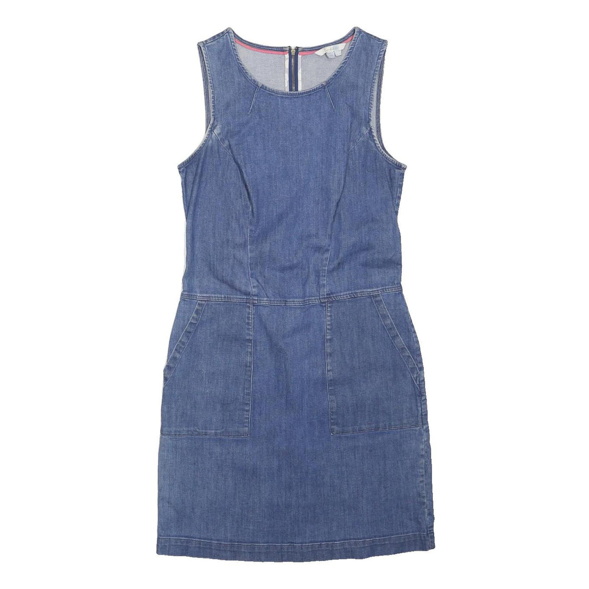 BODEN Womens Blue Denim Day Dress Cotton Blend Sleeveless UK 8 Pockets Zip Back