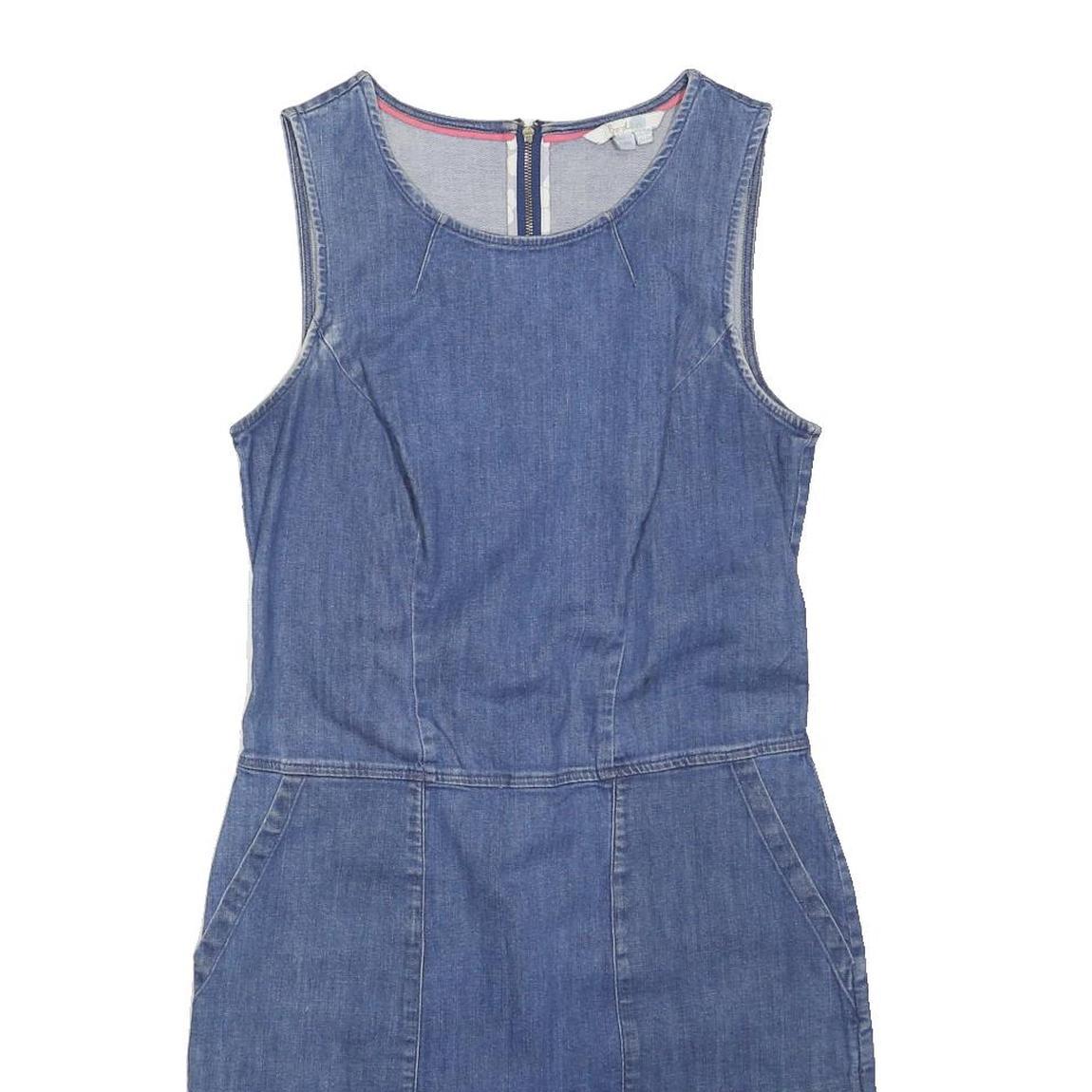 BODEN Womens Blue Denim Day Dress Cotton Blend Sleeveless UK 8 Pockets Zip Back