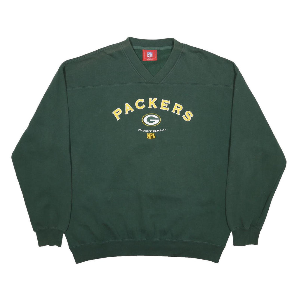 NFL Mens Green Green Bay Packers Football V-Neck XL Sweatshirt Cotton Blend