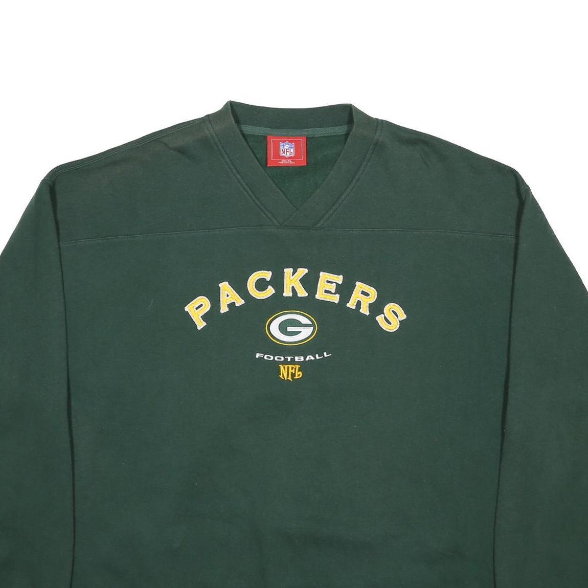 NFL Mens Green Green Bay Packers Football V-Neck XL Sweatshirt Cotton Blend