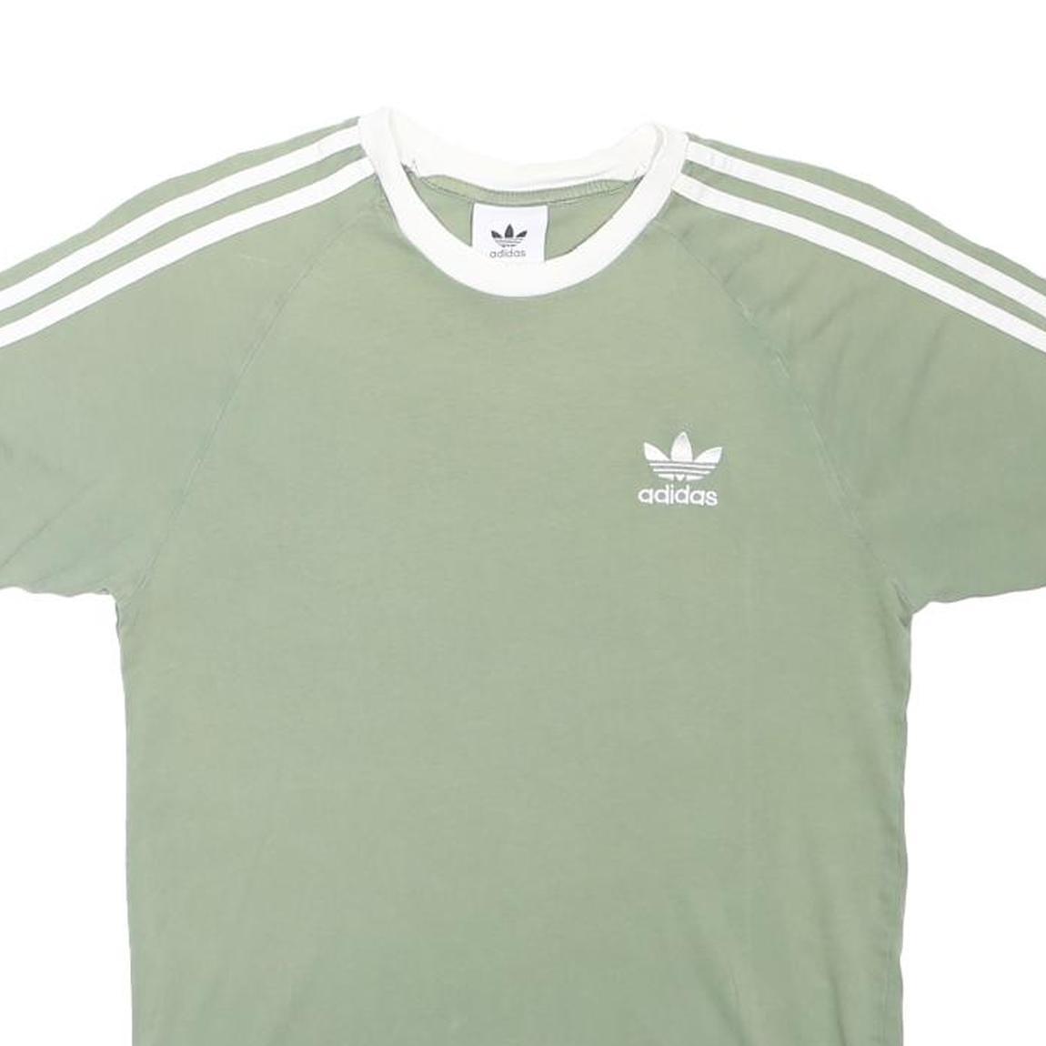 ADIDAS ORIGINALS Mens Green & White Crew Neck Short Sleeve T-Shirt S Sports