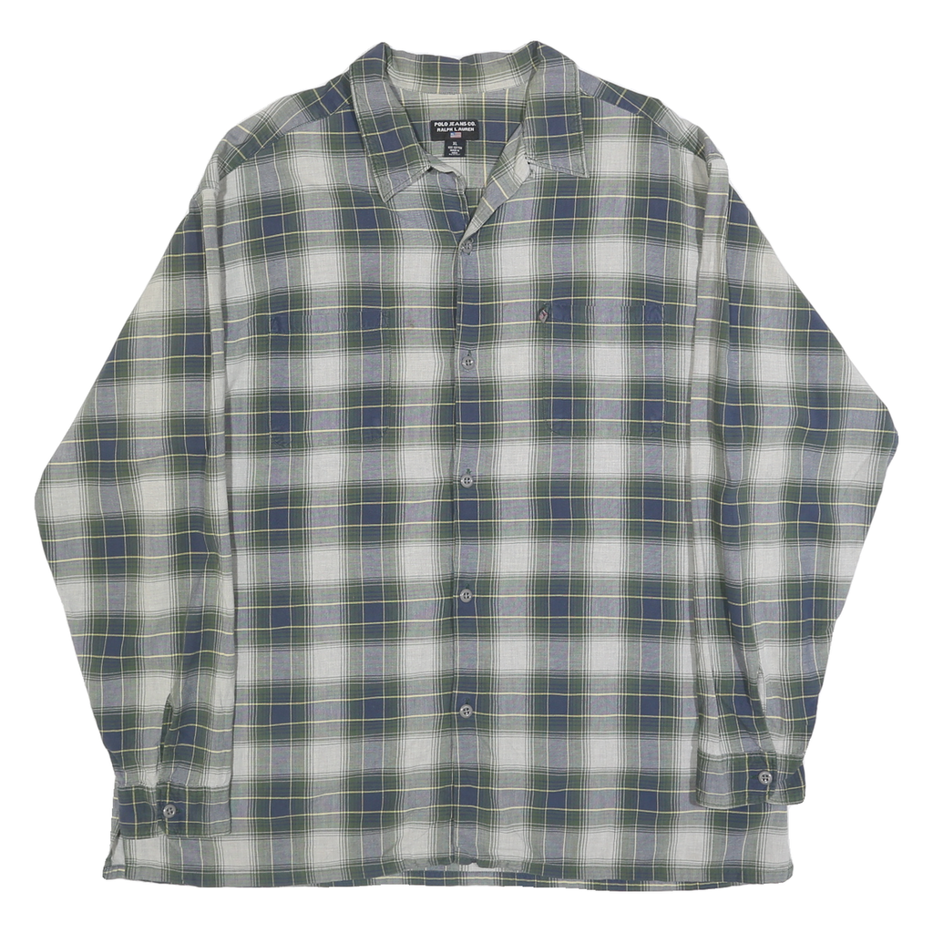 RALPH LAUREN POLO JEANS COMPANY Mens Blue & Green Checked Shirt XL Long Sleeve