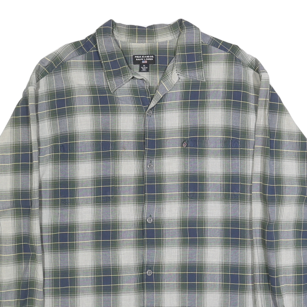 RALPH LAUREN POLO JEANS COMPANY Mens Blue & Green Checked Shirt XL Long Sleeve
