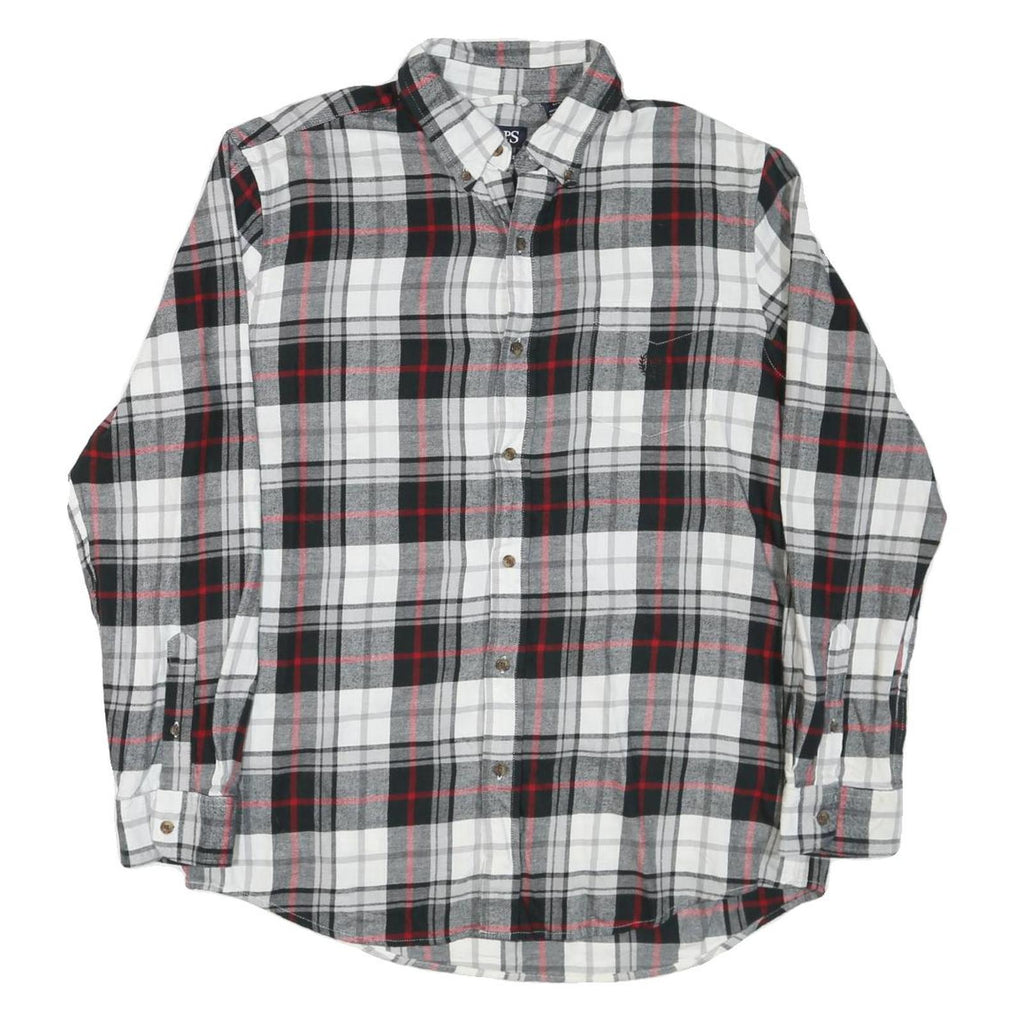 CHAPS Mens Black & White Red Check Shirt L Cotton Blend Casual Long Sleeve