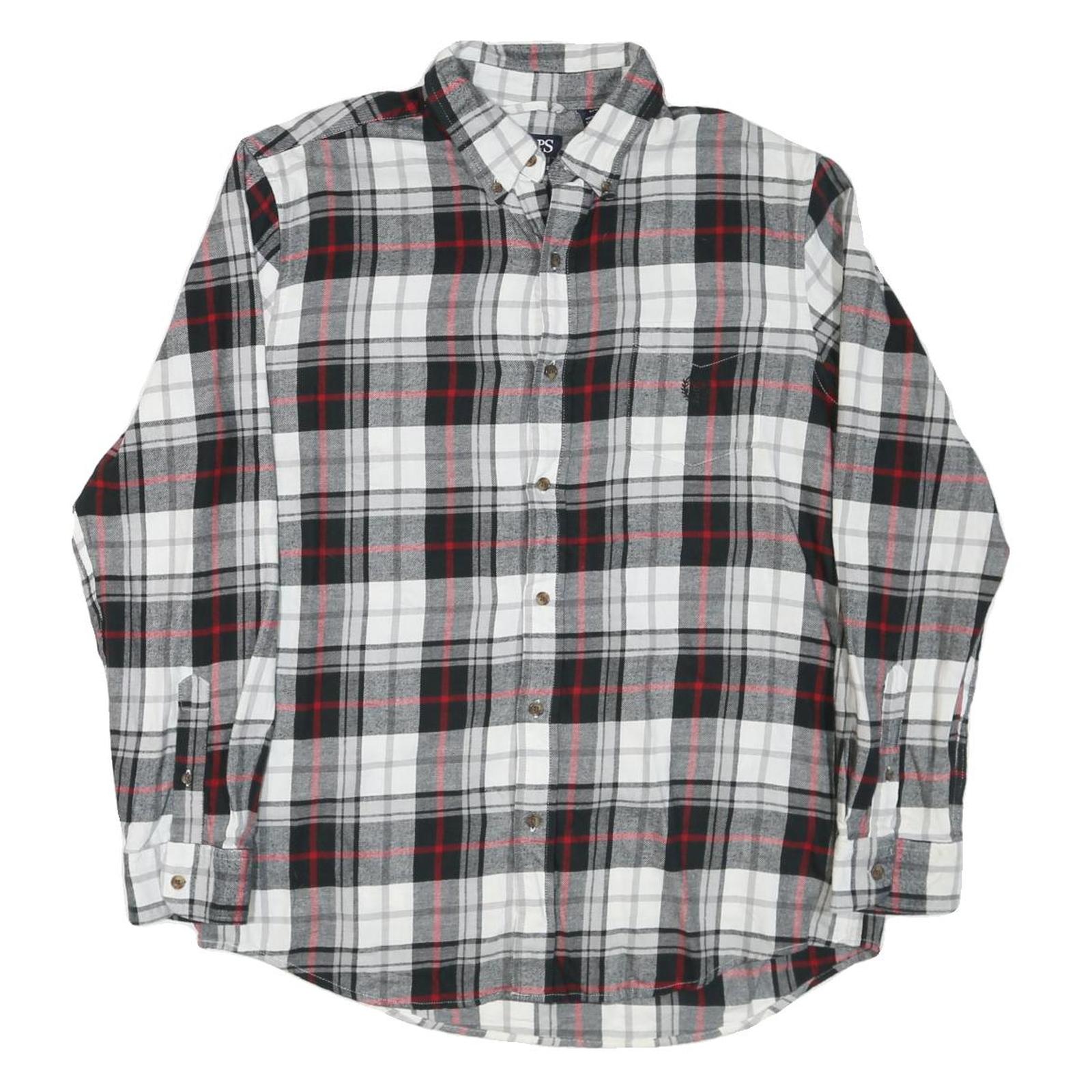 CHAPS Mens Black & White Red Check Shirt L Cotton Blend Casual Long Sleeve