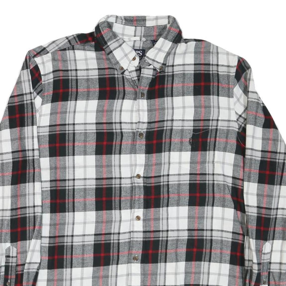 CHAPS Mens Black & White Red Check Shirt L Cotton Blend Casual Long Sleeve