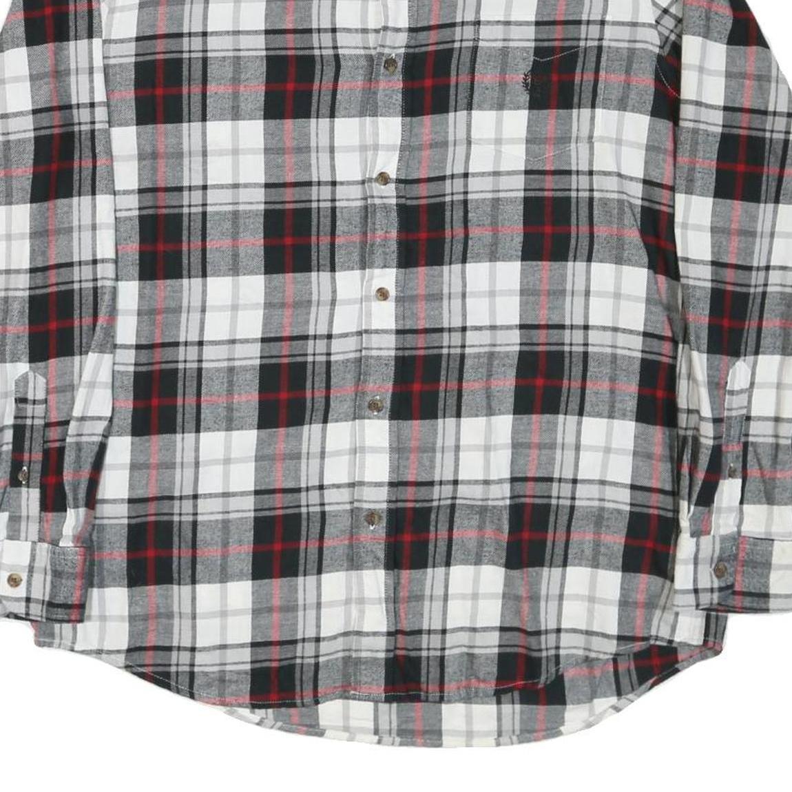 CHAPS Mens Black & White Red Check Shirt L Cotton Blend Casual Long Sleeve