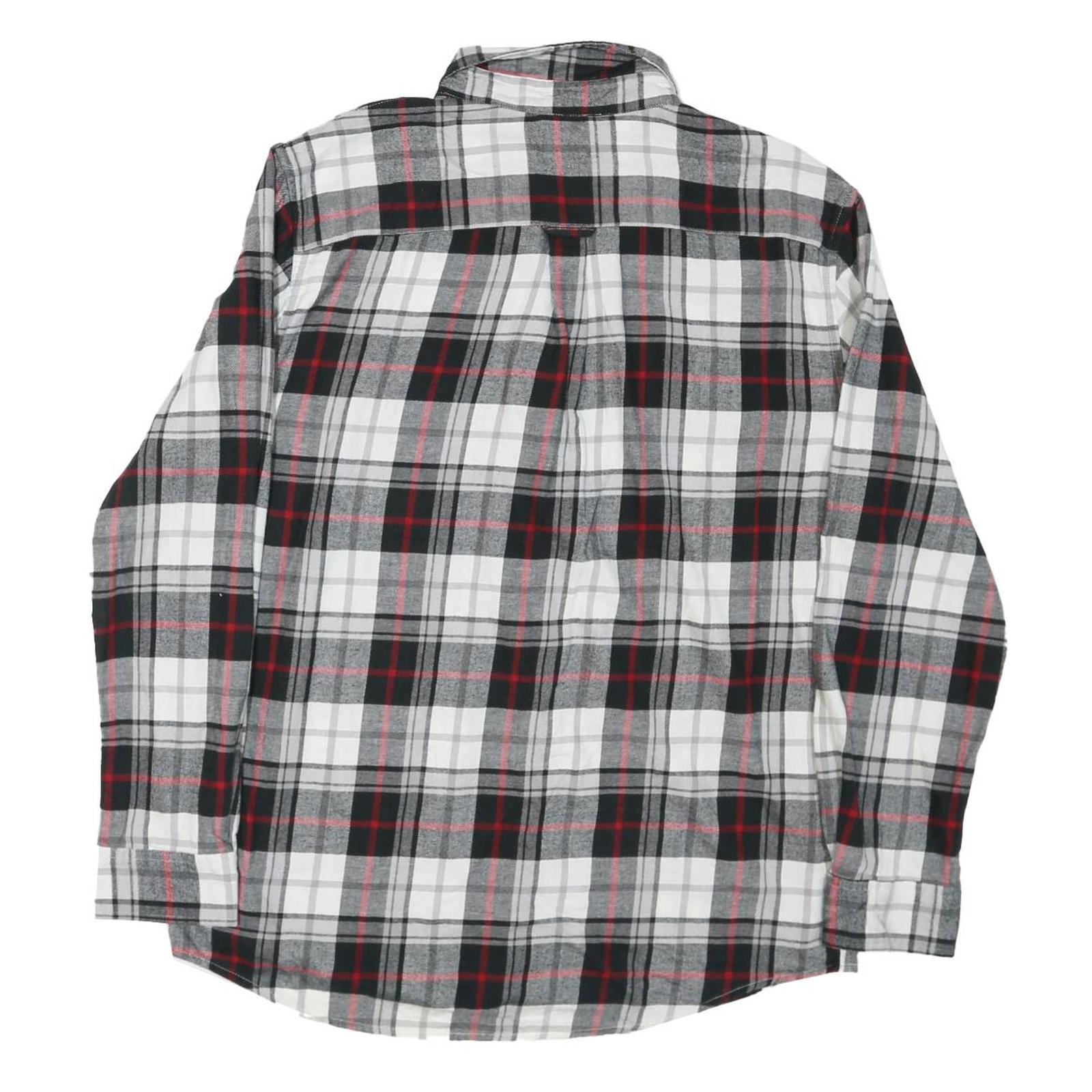 CHAPS Mens Black & White Red Check Shirt L Cotton Blend Casual Long Sleeve