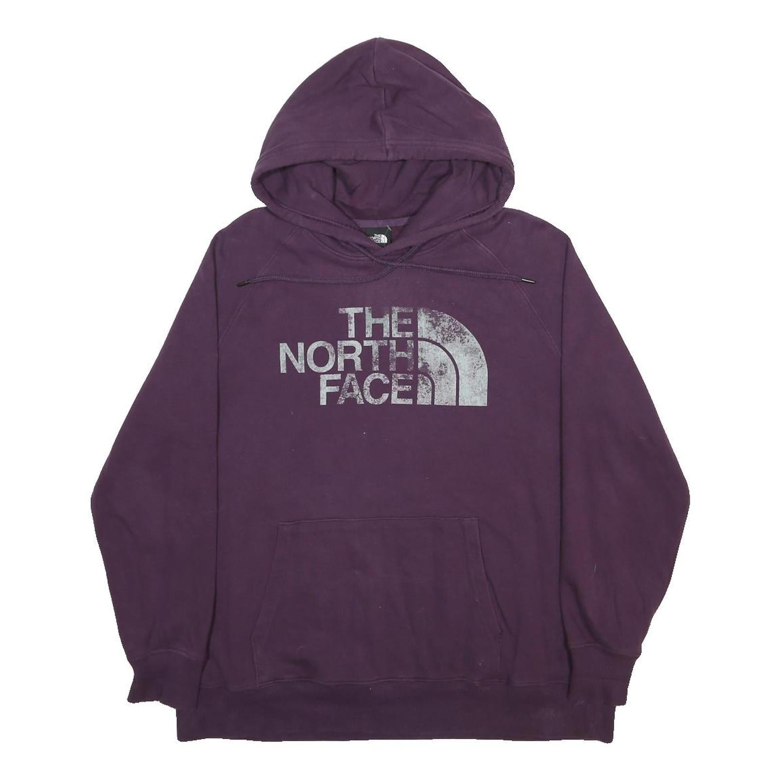 THE NORTH FACE Womens Purple Hoodie L Cotton Blend Pullover Drawstring Hood