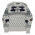 POLO RALPH LAUREN Fair Isle Moose Womens Grey Wool Patterned Chunky Knit XS