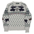 POLO RALPH LAUREN Fair Isle Moose Womens Grey Wool Patterned Chunky Knit XS