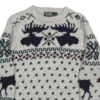 POLO RALPH LAUREN Fair Isle Moose Womens Grey Wool Patterned Chunky Knit XS
