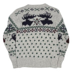 POLO RALPH LAUREN Fair Isle Moose Womens Grey Wool Patterned Chunky Knit XS