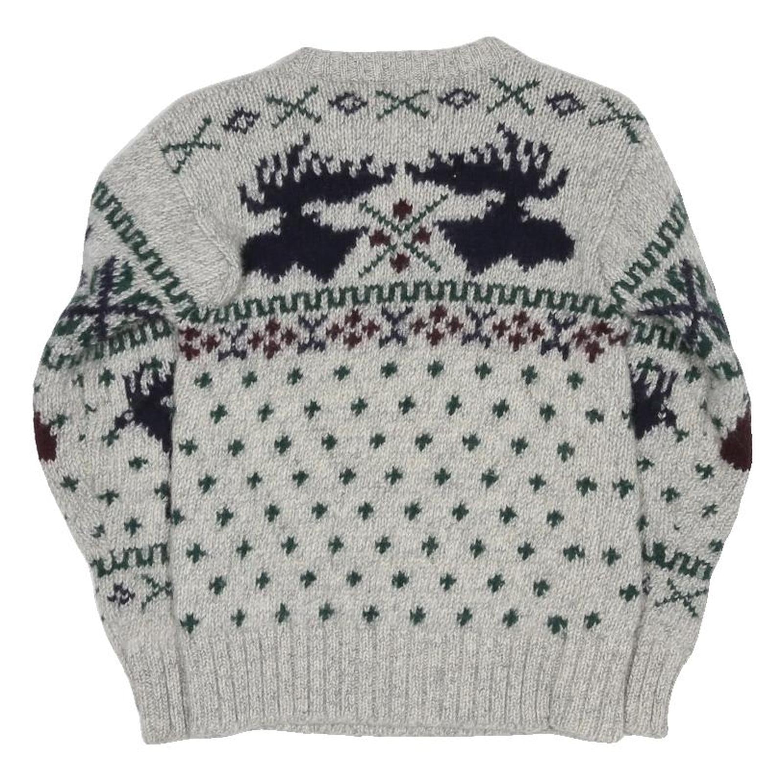 POLO RALPH LAUREN Fair Isle Moose Womens Grey Wool Patterned Chunky Knit XS