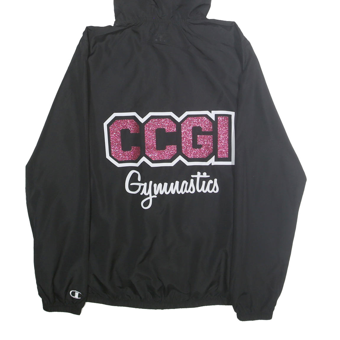 CHAMPION Womens Black Zip Hooded Gymnastics Track Jacket M Polyester Sports