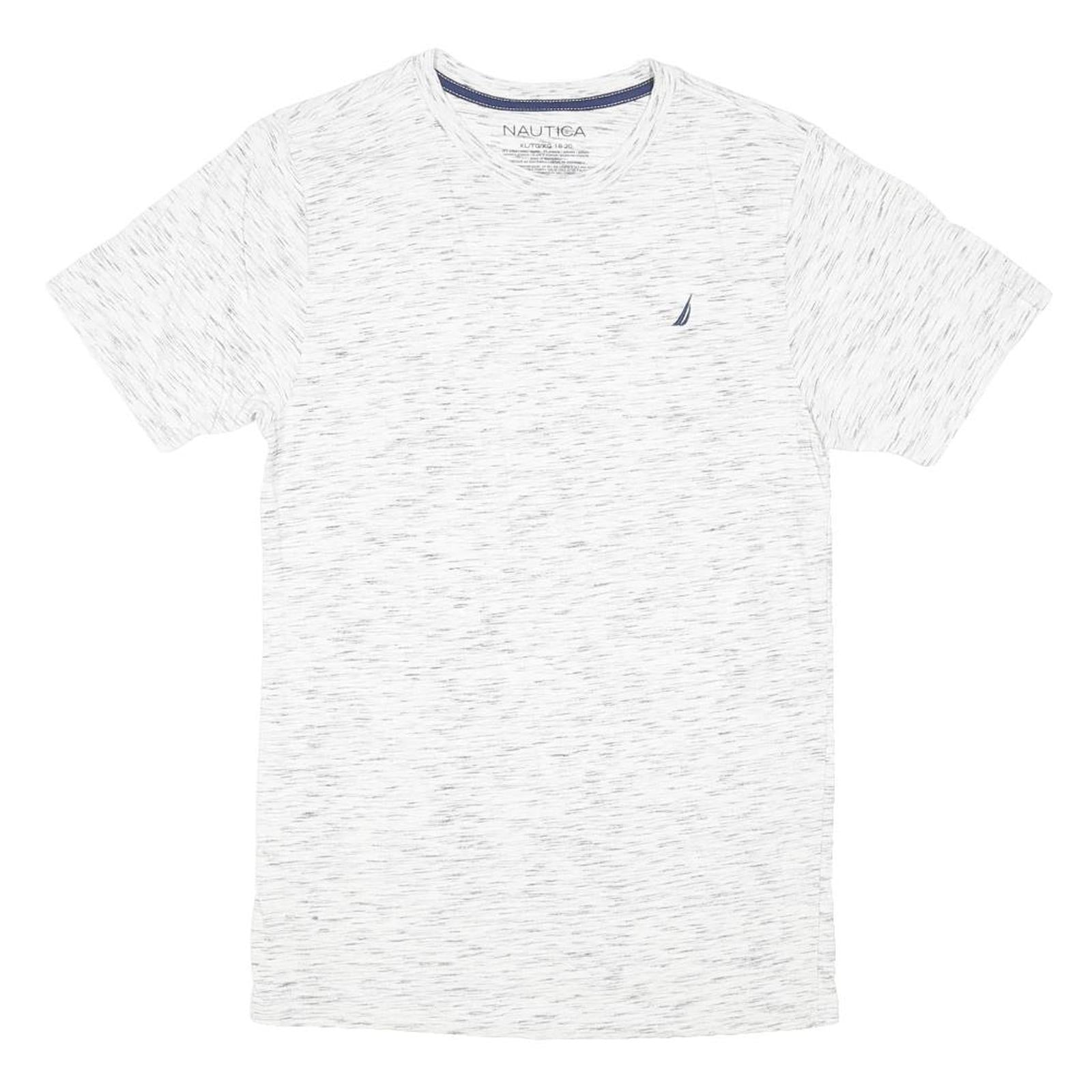 NAUTICA Boys White Marl Cotton Blend Classic Fit XL Short Sleeve Crew Neck Logo