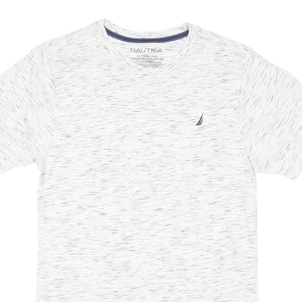 NAUTICA Boys White Marl Cotton Blend Classic Fit XL Short Sleeve Crew Neck Logo