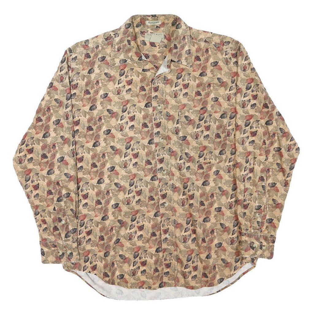 NATURAL ISSUE Mens Beige Leaf Print Shirt M Cotton Blend Casual Wear