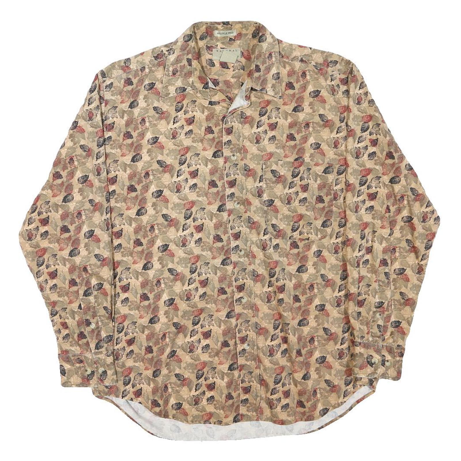 NATURAL ISSUE Mens Beige Leaf Print Shirt M Cotton Blend Casual Wear