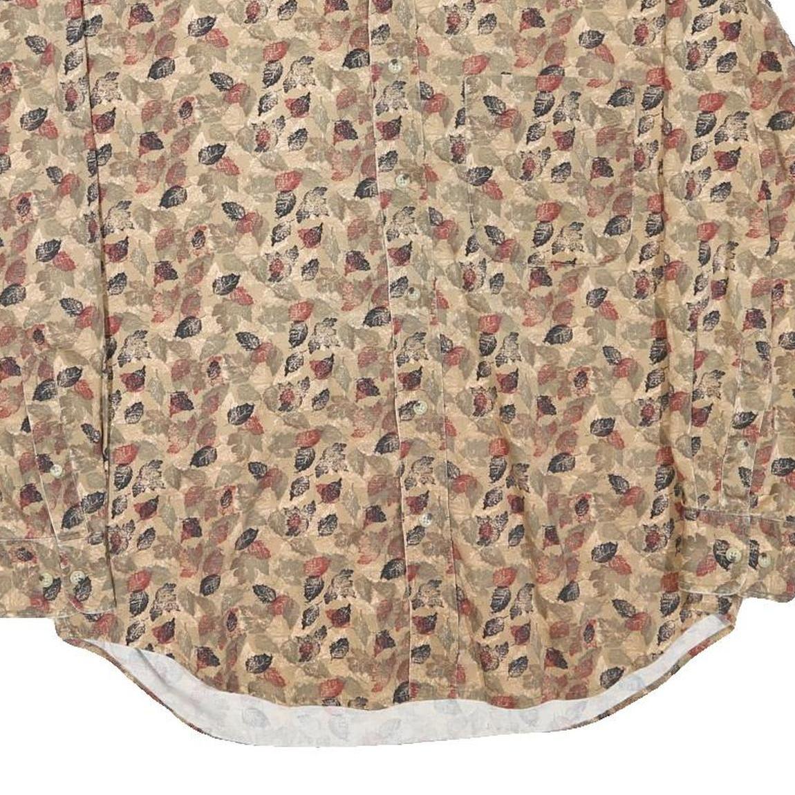 NATURAL ISSUE Mens Beige Leaf Print Shirt M Cotton Blend Casual Wear