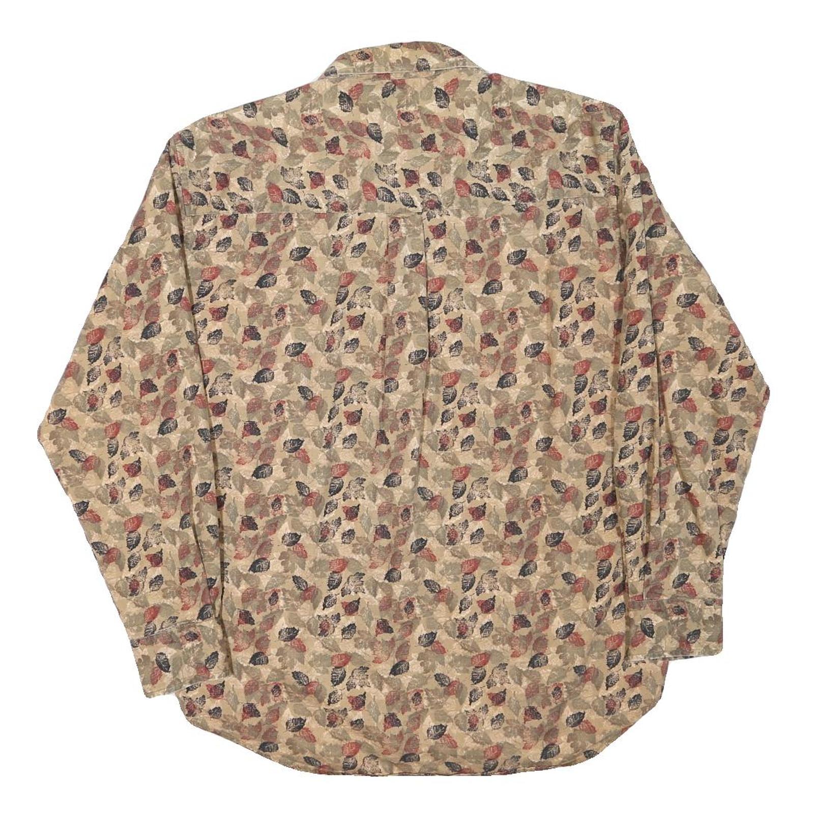 NATURAL ISSUE Mens Beige Leaf Print Shirt M Cotton Blend Casual Wear