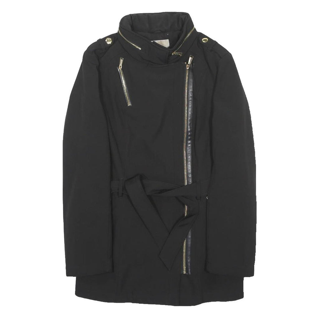 MICHAEL KORS Womens Black Zip Jacket M Polyester Classic Belted Stylish