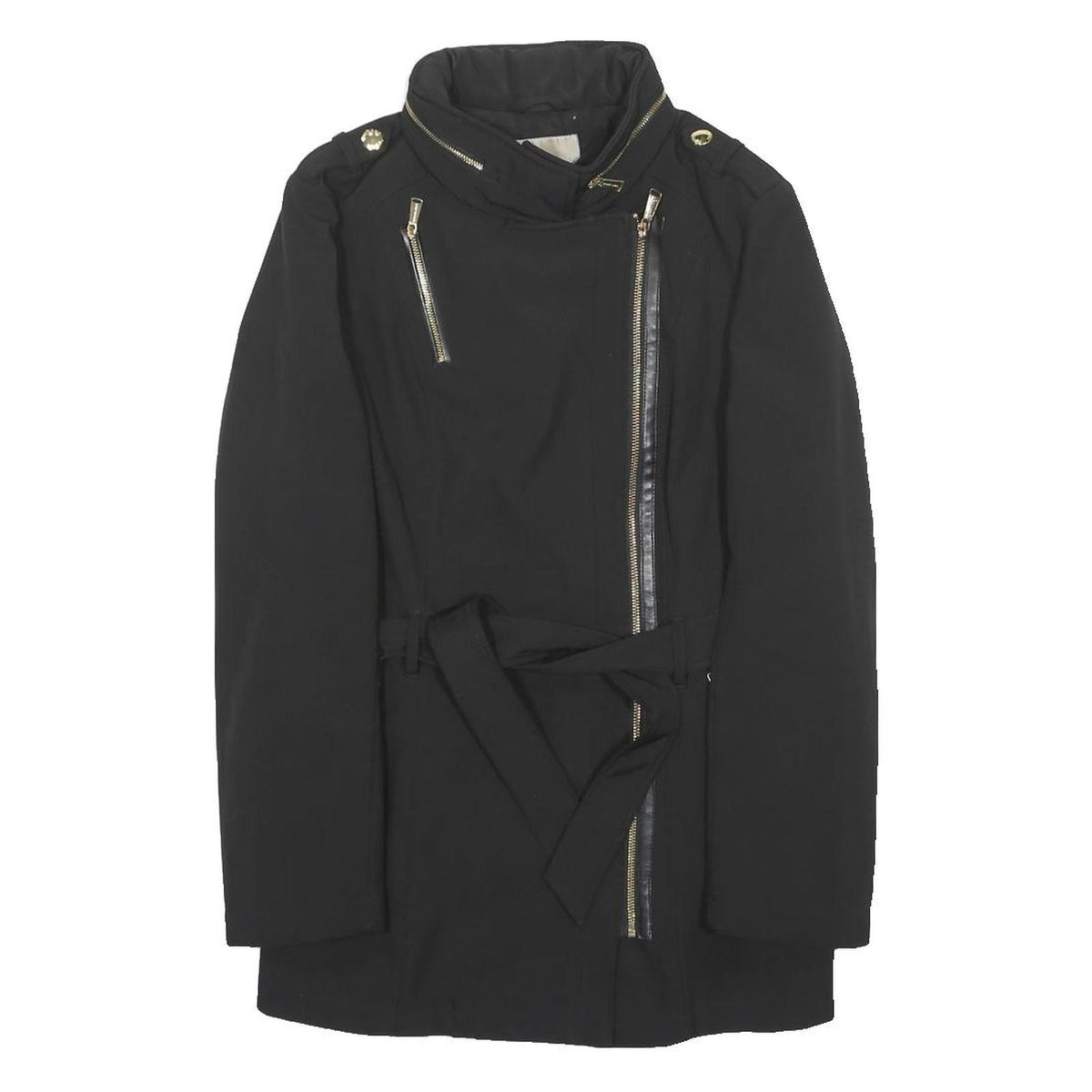 MICHAEL KORS Womens Black Zip Jacket M Polyester Classic Belted Stylish