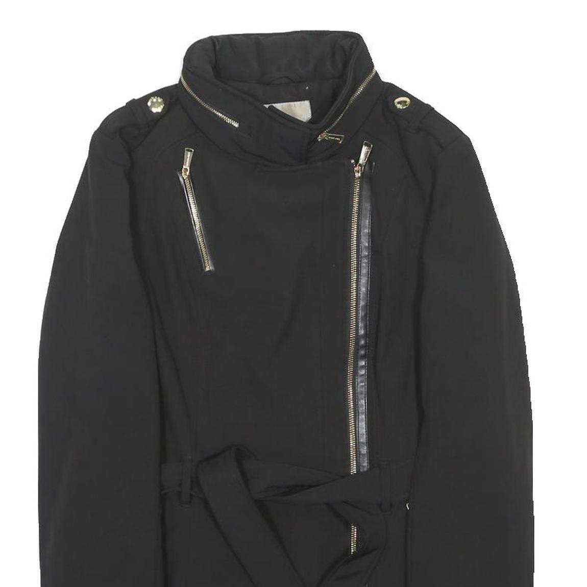 MICHAEL KORS Womens Black Zip Jacket M Polyester Classic Belted Stylish