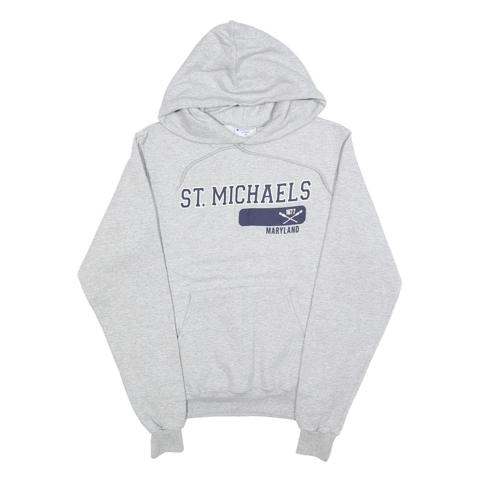 CHAMPION Mens Grey St Michaels Printed Pullover Hoodie XS Casual Streetwear