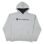 CHAMPION Mens Grey Hoodie L Cotton Blend Pullover Drawstring Casual Sweatshirt