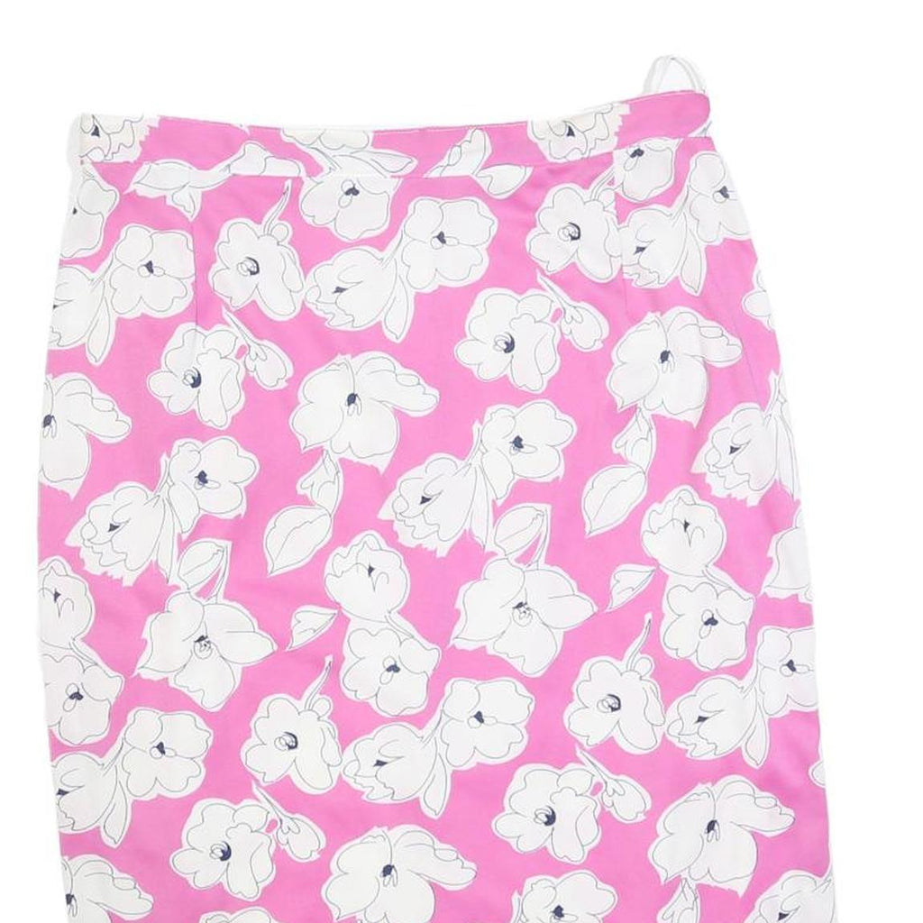 Womens Pink & White Floral Pencil Knee Length Cotton Blend Skirt M Stylish