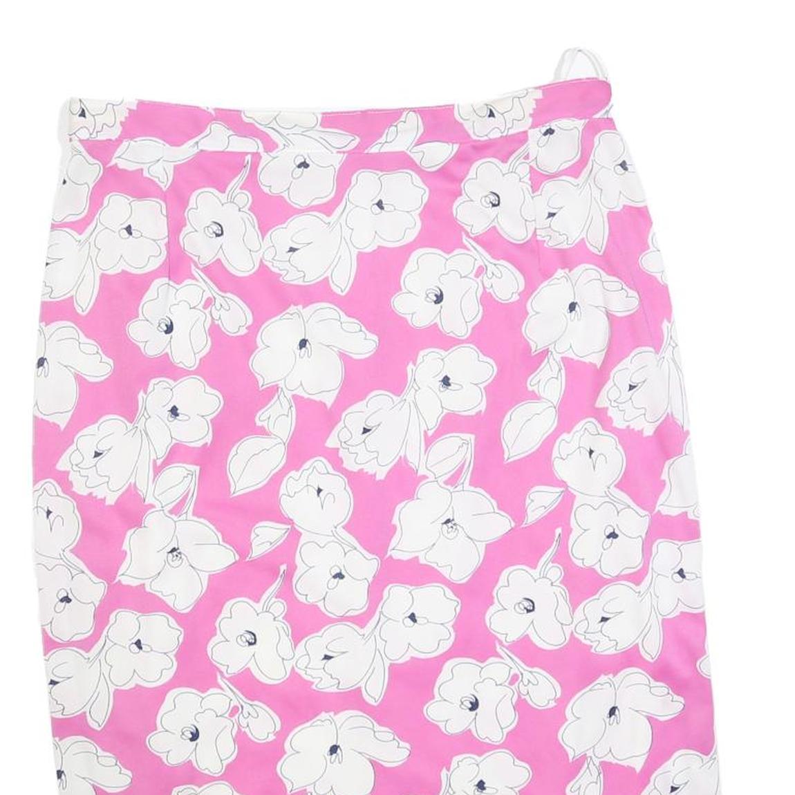 Womens Pink & White Floral Pencil Knee Length Cotton Blend Skirt M Stylish