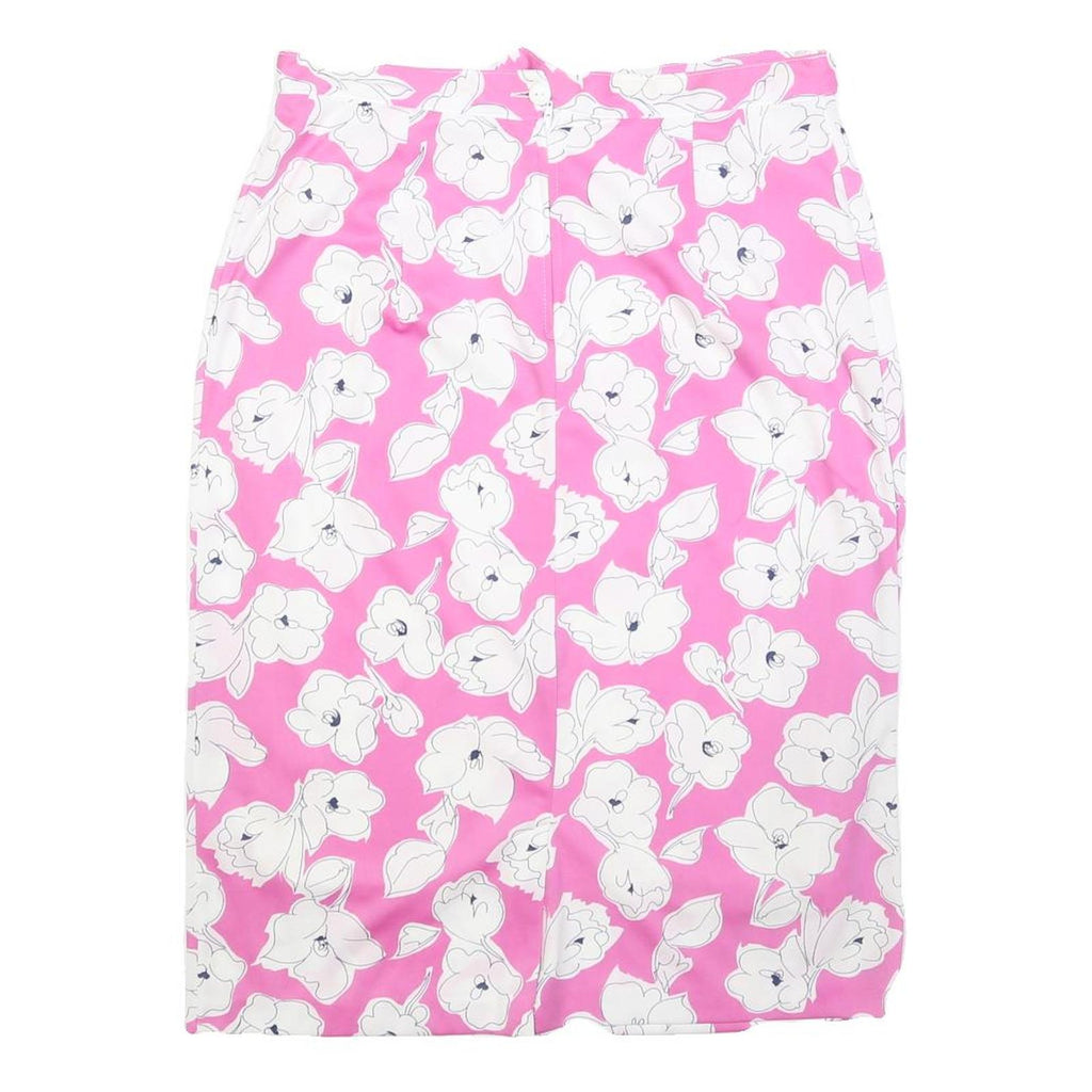 Womens Pink & White Floral Pencil Knee Length Cotton Blend Skirt M Stylish