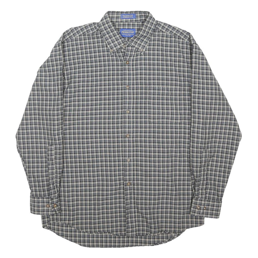 PENDLETON Mens Grey Blue Check Shirt L Cotton Blend Button Down Collar Long