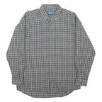 PENDLETON Mens Grey Blue Check Shirt L Cotton Blend Button Down Collar Long