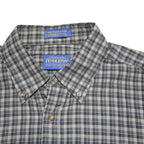 PENDLETON Mens Grey Blue Check Shirt L Cotton Blend Button Down Collar Long