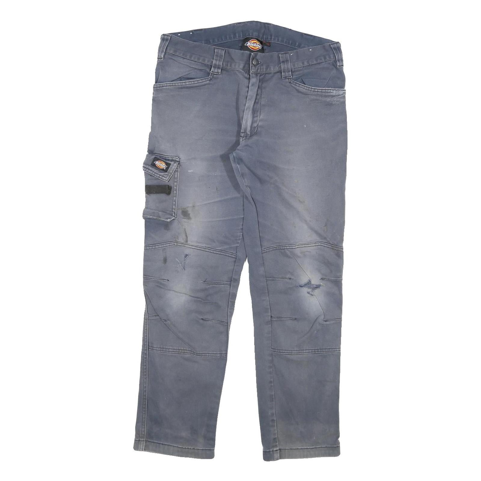 DICKIES Mens Cotton Blend Grey Relaxed Cargo Trousers W32 L28 Workwear Durable