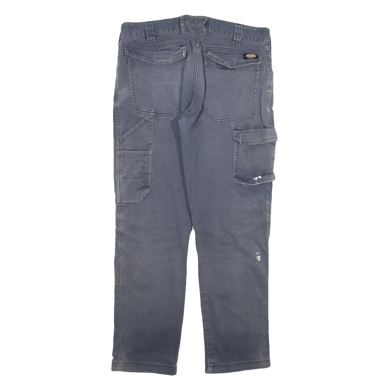 DICKIES Mens Cotton Blend Grey Relaxed Cargo Trousers W32 L28 Workwear Durable