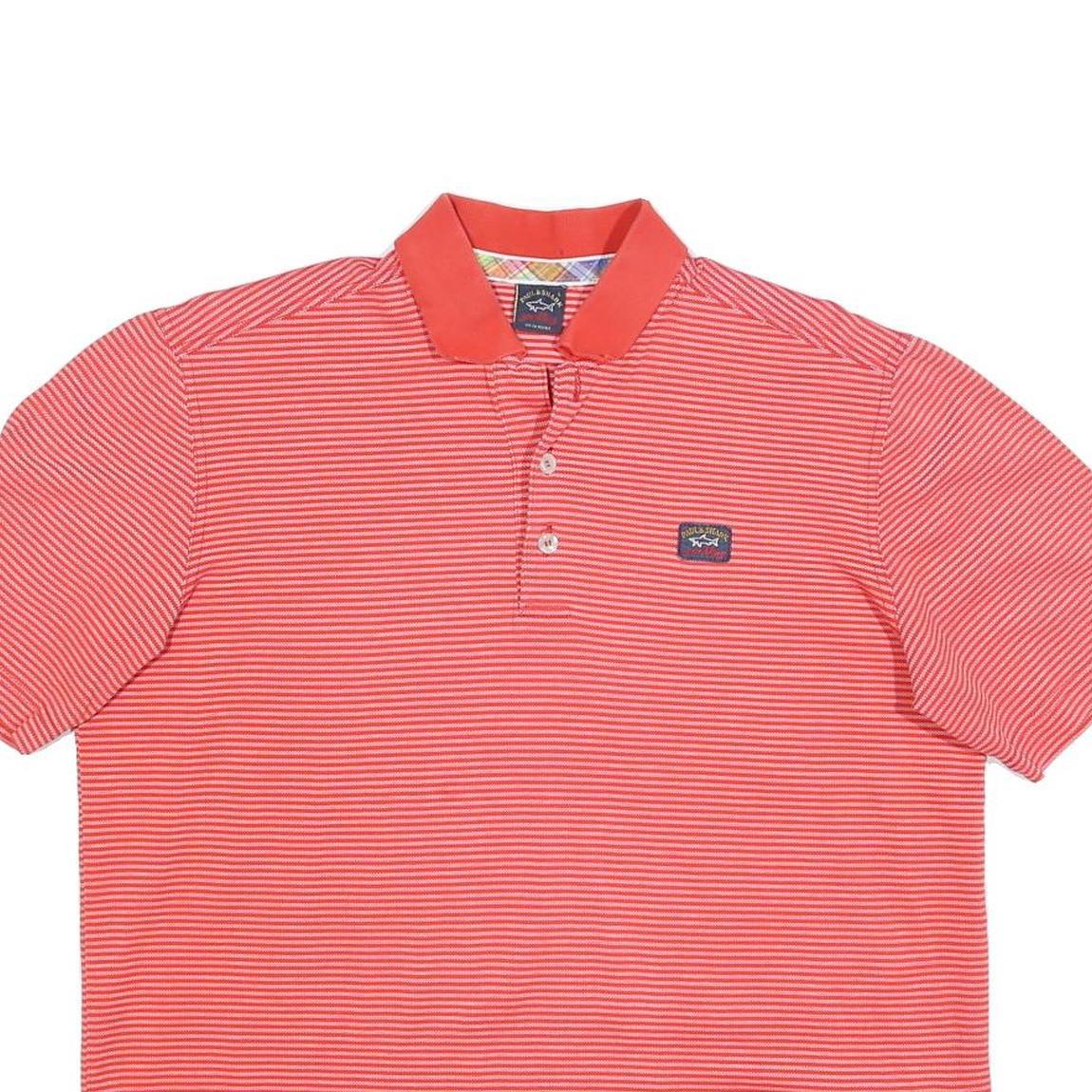 PAUL & SHARK Mens Red Striped Short Sleeve Polo Shirt L Casual Cotton Blend