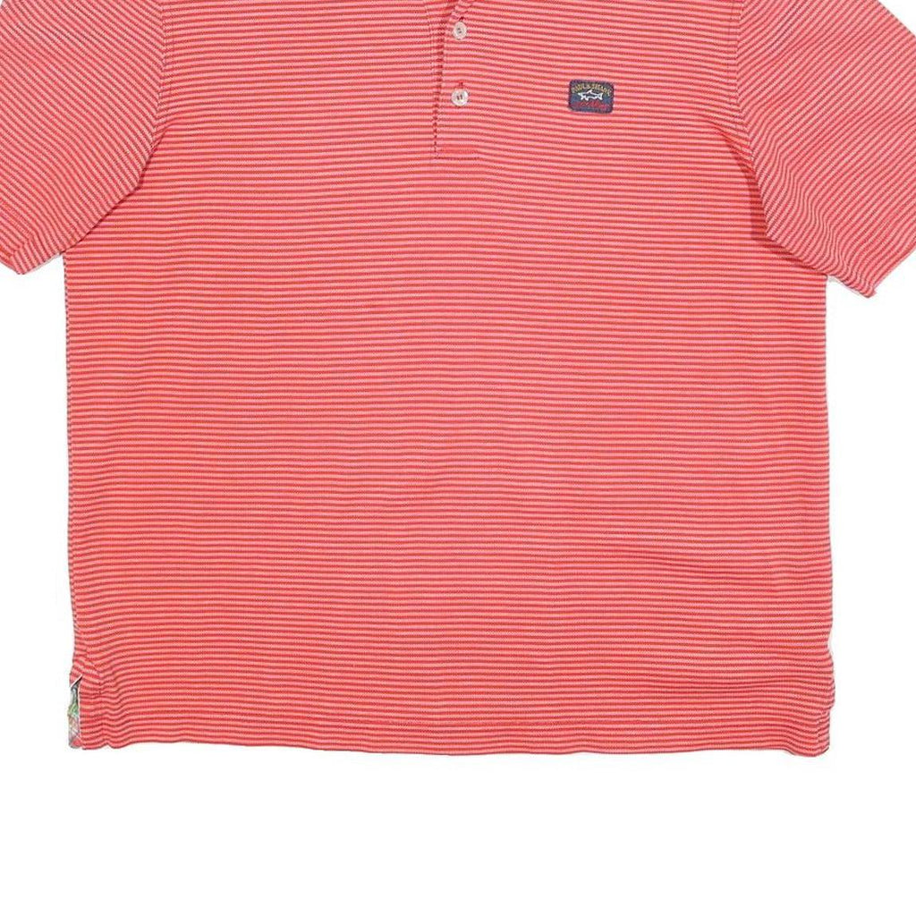 PAUL & SHARK Mens Red Striped Short Sleeve Polo Shirt L Casual Cotton Blend