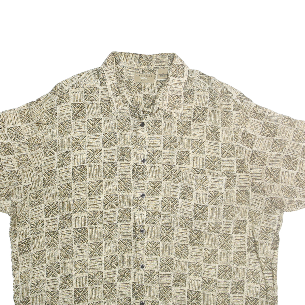 NATURAL ISSUE Mens Beige Rayon Shirt XL Lightweight Button Front Printed Relaxed