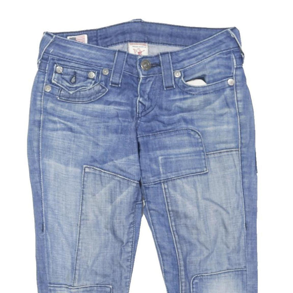 TRUE RELIGION Womens Denim Blue Patchwork Shorts S W28 Cotton Blend Casual