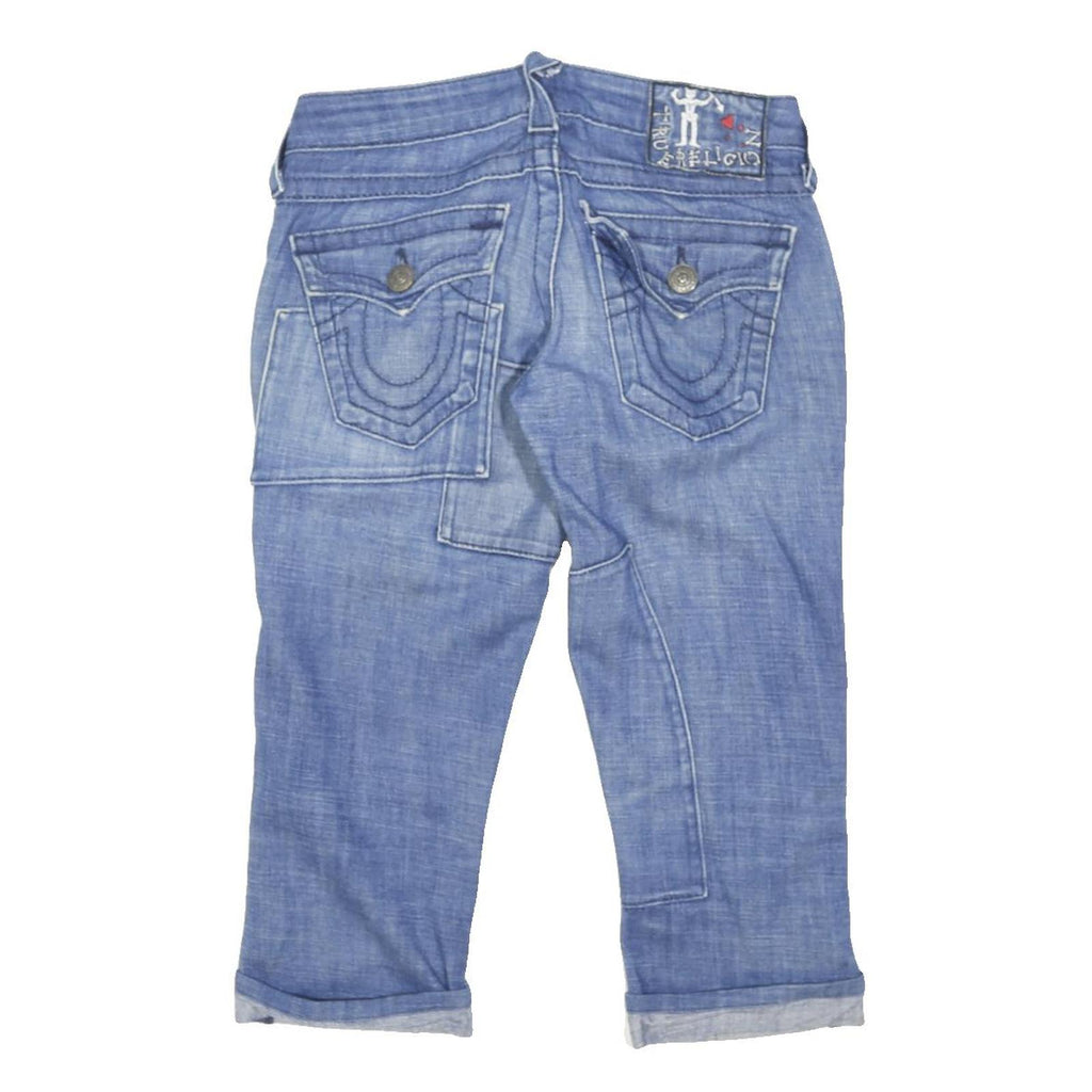 TRUE RELIGION Womens Denim Blue Patchwork Shorts S W28 Cotton Blend Casual