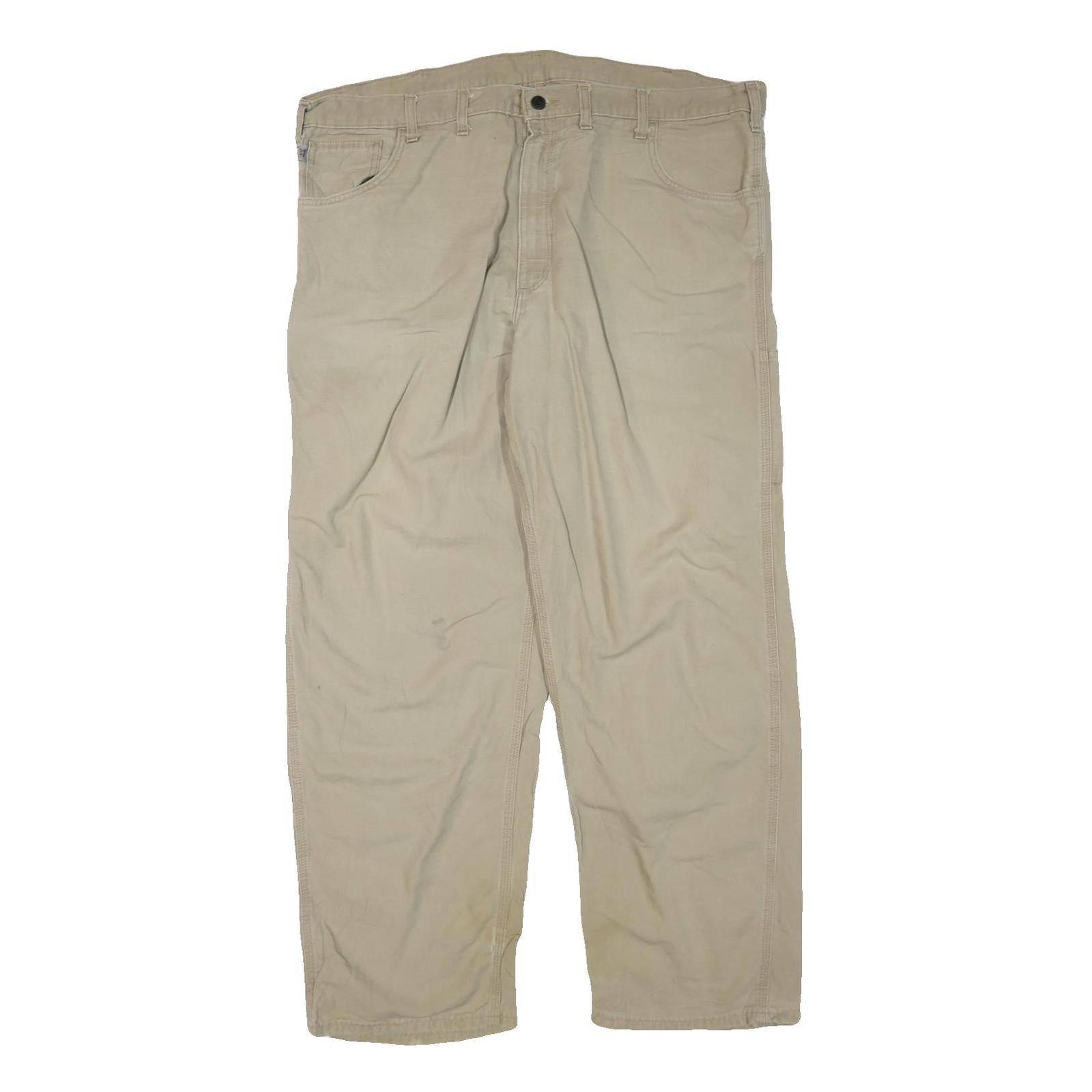 CARHARTT Mens Beige Regular Fit Cotton Blend Trousers W44 L32 Workwear Zip