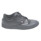 REEBOK Club C Womens Lace-Up Trainers Black Leather UK 5 Classic Style Casual
