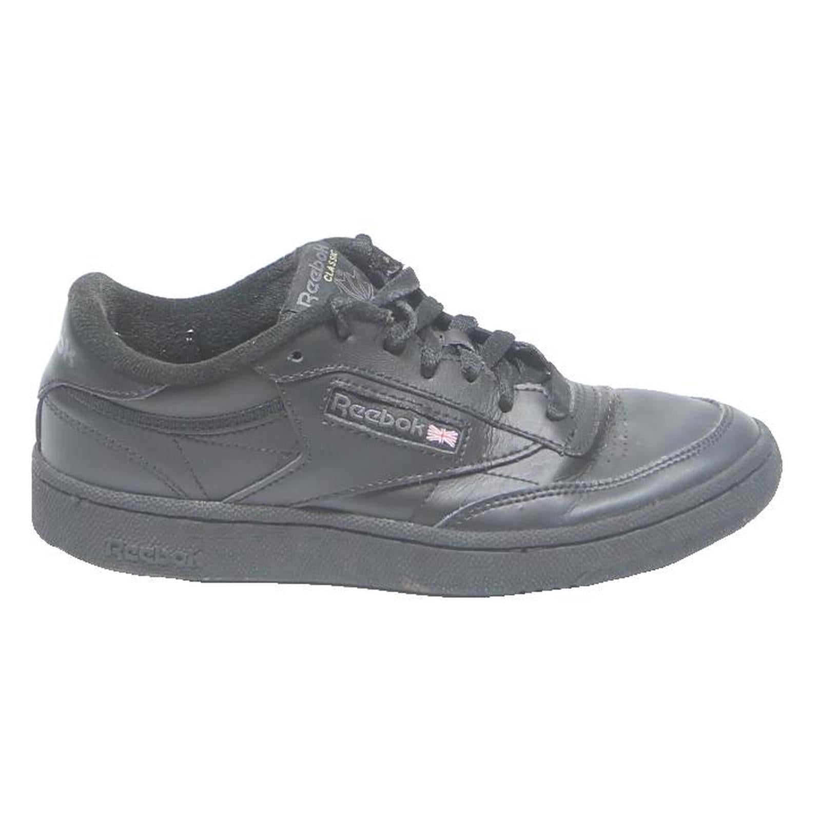 REEBOK Club C Womens Lace-Up Trainers Black Leather UK 5 Classic Style Casual
