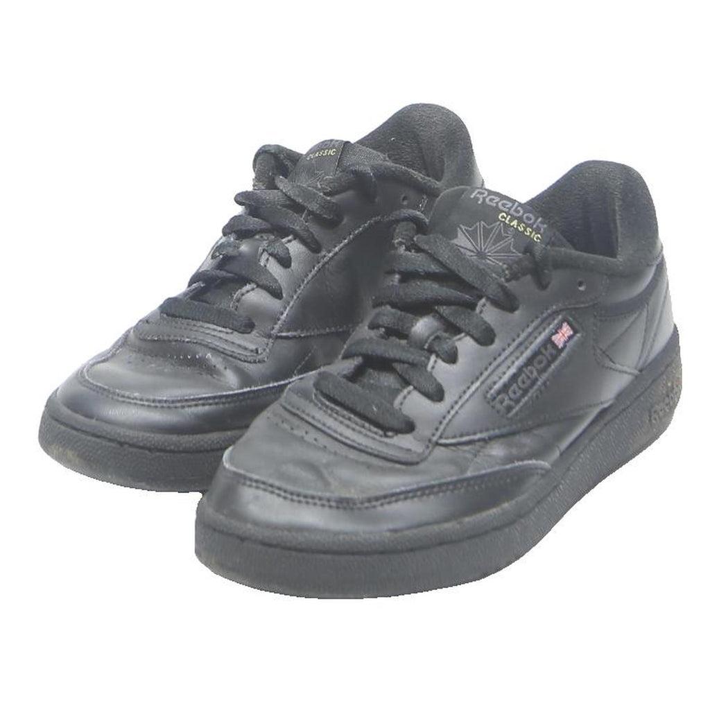 REEBOK Club C Womens Lace-Up Trainers Black Leather UK 5 Classic Style Casual