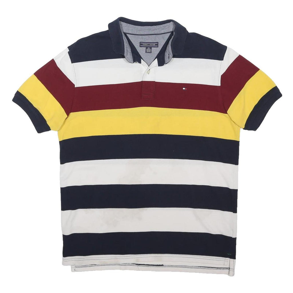 TOMMY HILFIGER Mens Navy & White Red Yellow Striped Short Sleeve Polo Shirt 2XL